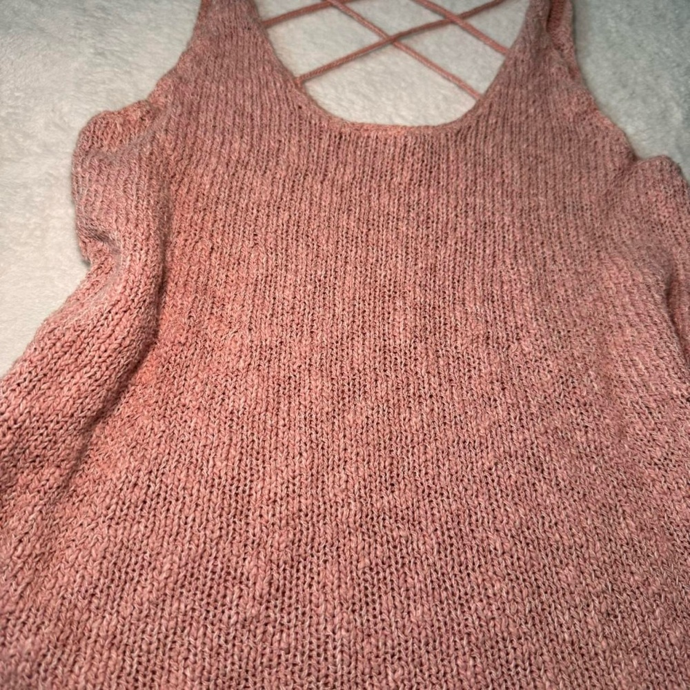 AE Pink Knit Tank Top with Cross Back Design - Picture 6 of 9